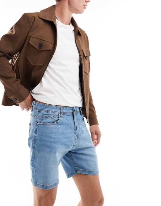 DTT stretch slim fit denim shorts in light stone