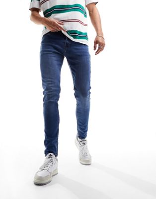 DTT stretch super skinny jeans in mid blue - ASOS Price Checker