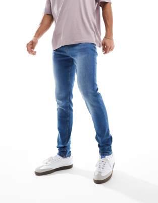 Don't Think Twice Dtt Stretch Super Skinny Jeans In Mid Blue