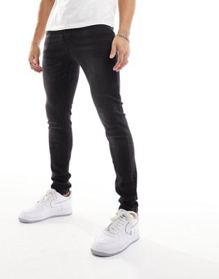 Don't Think Twice Dtt Stretch Super Skinny Jeans In Washed Black