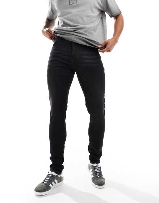 DTT stretch super skinny jeans printed in washed black