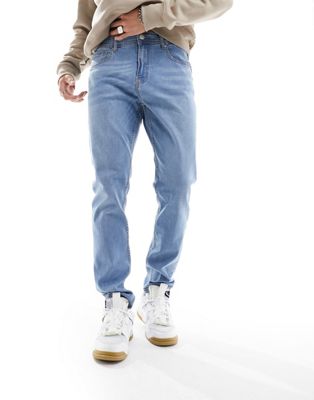 DTT stretch tapered fit jeans in light blue - ASOS Price Checker