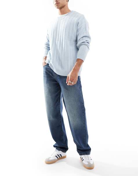 DTT - Stugge baggy jeans in donkerblauwe vintage tint - view 1