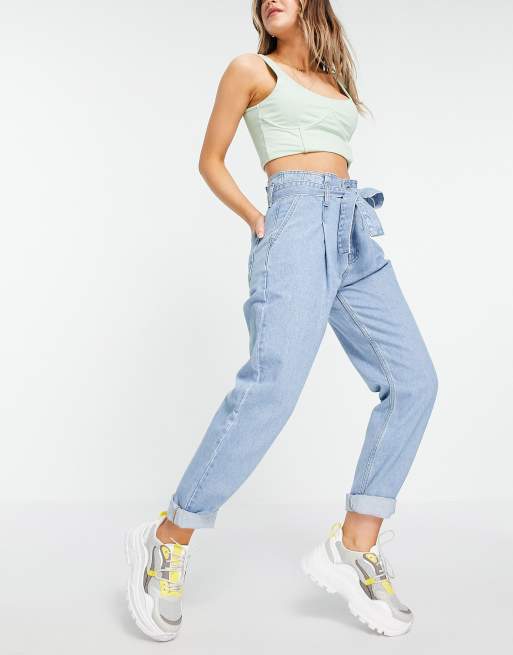 DTT – Sultan – Jasnoniebieskie sprane jeansy z talią paper bag 