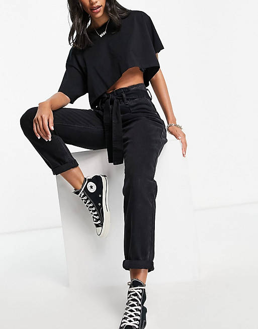 DTT - Sultan - Jeans met plooirand langs de taille in verwassen zwart 