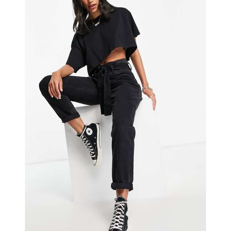 With Confidence Black Paper Bag Waist Pants