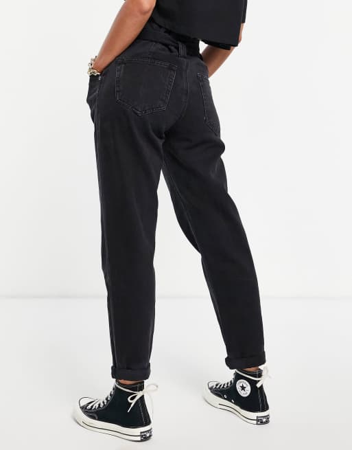 DTT Sultan paper bag waist jeans in washed black