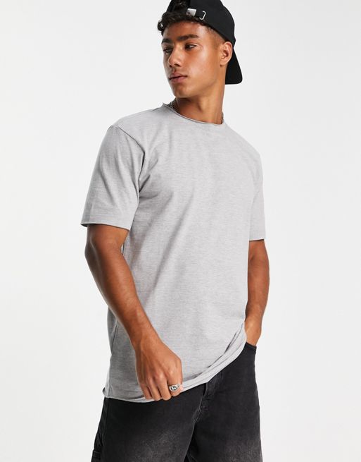 DTT - T-shirt con bordi grezzi grigio mélange chiaro 