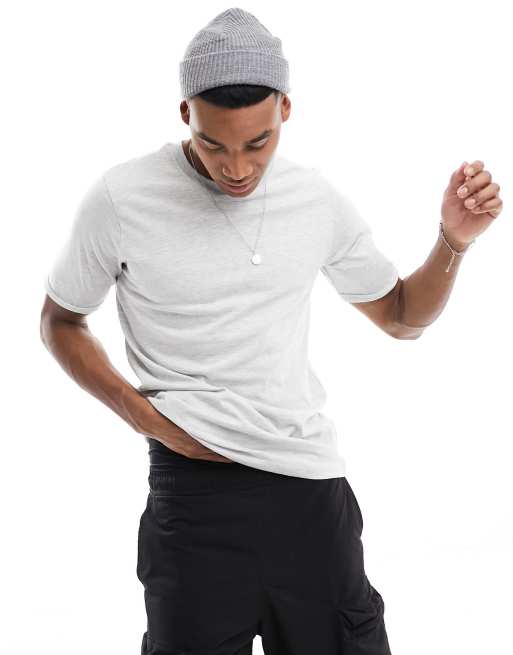DTT - T-shirt con risvolto sulle maniche écru mélange