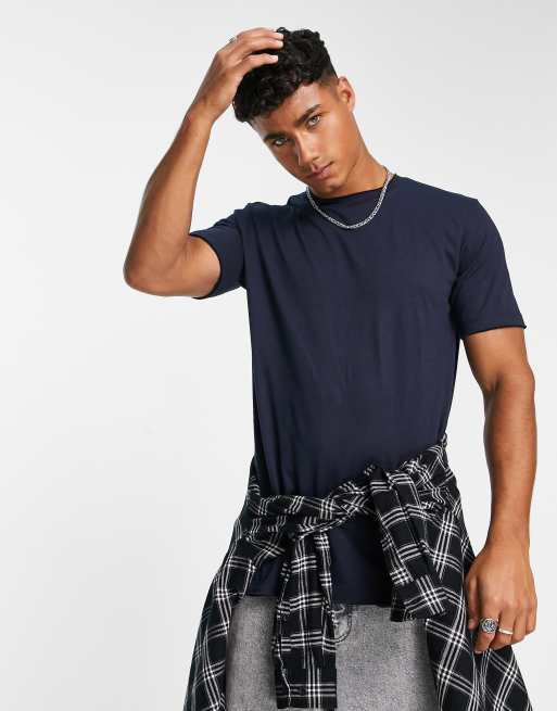 DTT – T-Shirt in Marineblau mit ungesäumten Kanten 