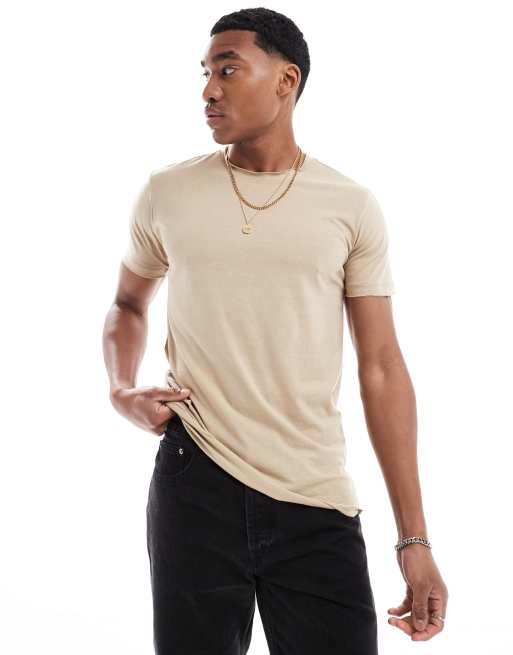 DTT – T-Shirt in Steinbeige mit ungesäumten Kanten