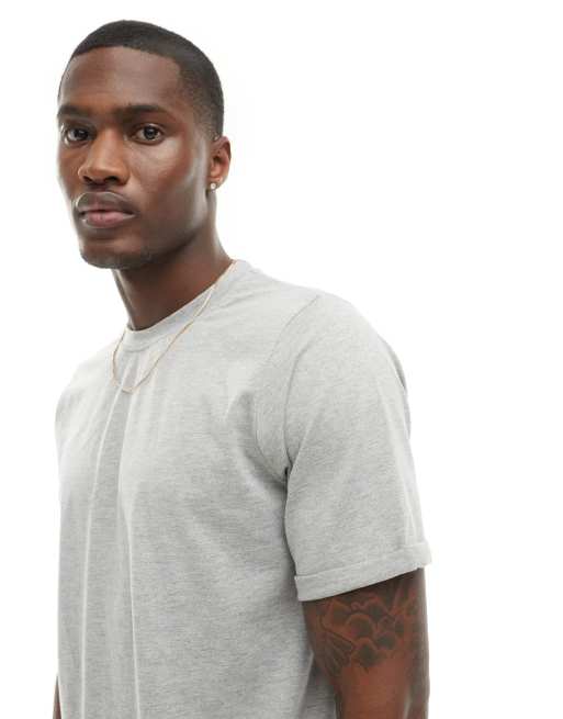 DTT - T-shirt met omgeslagen mouwen in licht gemêleerd grijs