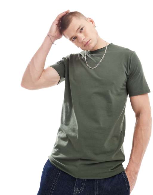 DTT - T-shirt met onafgewerkte zoom in kaki
