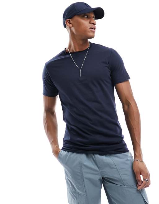 DTT - T-shirt met onafgewerkte zoom in marineblauw