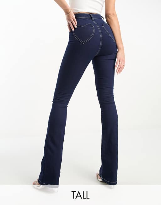 DTT Tall – Bianca – Disco-Jeans in Blau mit hohem Bund, weitem Bein und herzförmigen Taschendetails