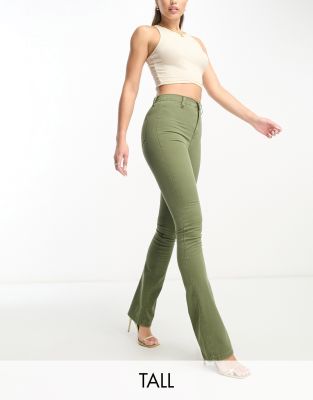 DTT Tall - Bianca - Disco-Jeans in Khaki mit hohem Bund und weitem Bein-Grün
