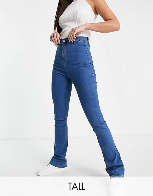 DTT Tall - Bianca - Flared disco jeans met hoge taille in middenblauw 