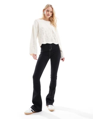 Don't Think Twice DTT Tall Bianca high waist flared jeans with heart pocket detail in black