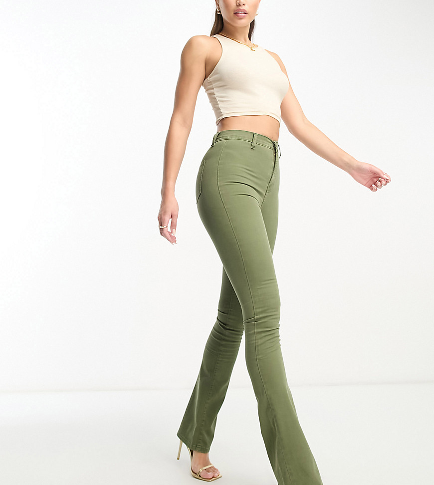 DTT Tall Bianca high waisted wide leg disco jeans in khaki-Green