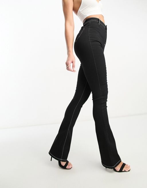 Don't Think Twice DTT Bianca high waisted flare disco jeans in mid blue 