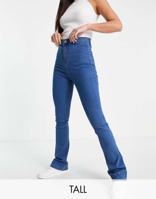 DTT Tall – Bianca – Mellanblå flared jeans i discostil med hög midja 