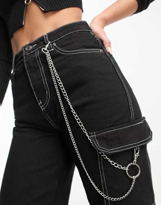 DTT Tall – Blaze – Cargo-Jeans in Schwarz mit weitem Bein und Kette, 3 von 5