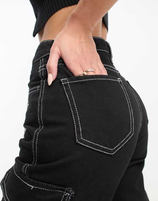 DTT Tall - Blaze - Cargojeans met wijde pijpen en ketting in zwart, 4 van 5