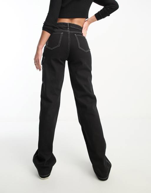 DTT Tall Blaze wide leg cargo jeans with chain in black, 2 of 5
