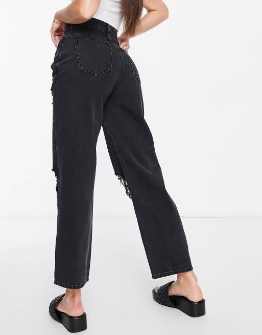DTT Tall - Boyfriend-jeans med flænser på knæene i vasket sort , 2 af 4