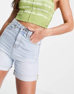 DTT Tall Caidi high waist denim shorts in light blue