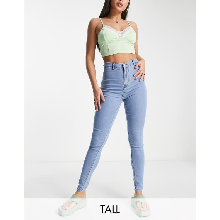 Don't Think Twice Plus DTT Plus Chloe high waist disco stretch skinny jeans  in light wash blue - ShopStyle