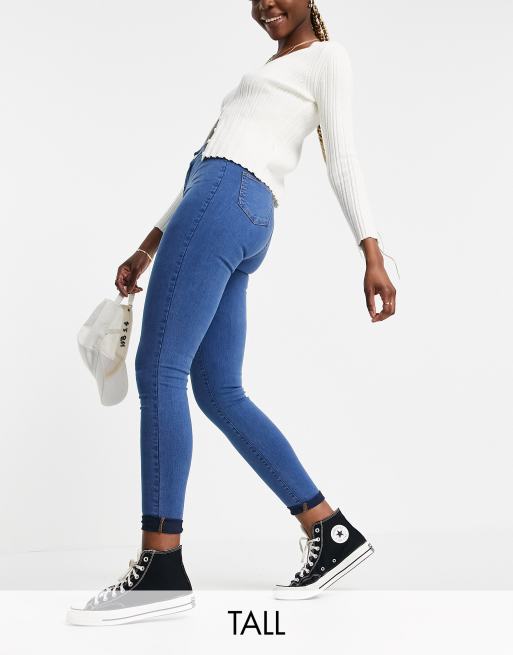 DTT Tall Chloe high waisted disco stretch skinny jeans in mid wash