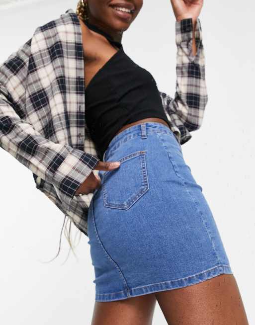 DTT Tall - Clara - Højtaljet blå denimnederdel med stretch , 3 af 4