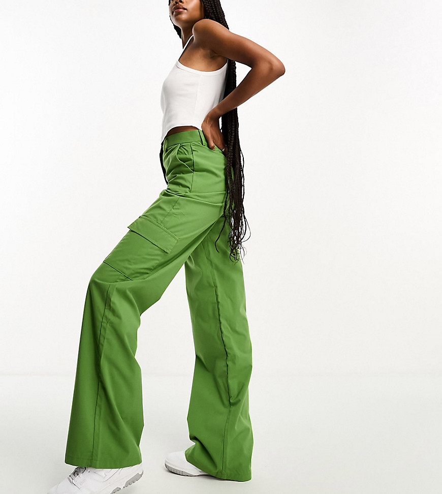 DTT Tall Del high waisted cargo trousers in green