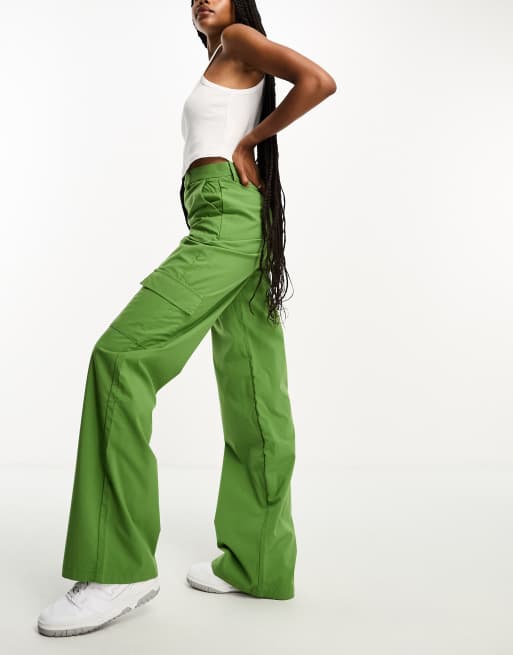 DTT Tall Del high waisted cargo trousers in green