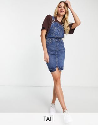 Monki dungaree midi denim dress in blue