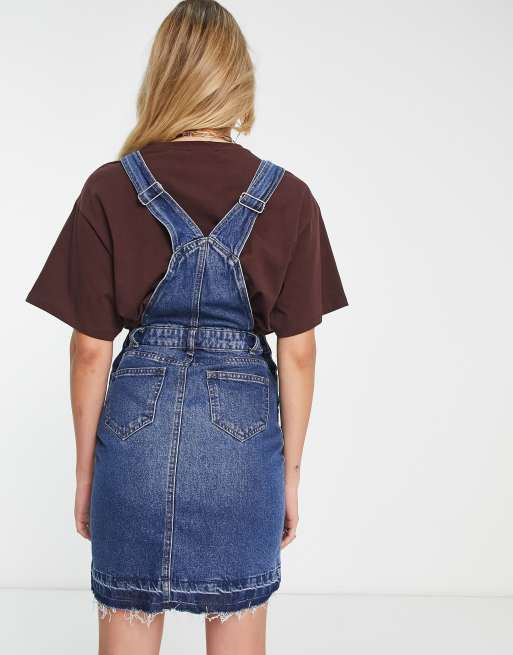 Monki Dungaree Midi Denim Dress in Blue