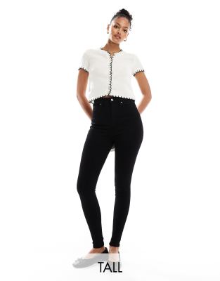 DTT Tall - Ellie - Eng geschnittene Jeans in Schwarz mit hohem Bund