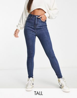 DTT Tall Ellie high waisted skinny jeans in mid blue  - ASOS Price Checker