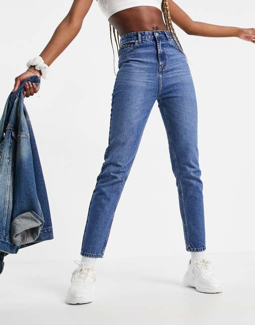 DTT Tall - Emma - Mom jeans met superhoge taille in blauw met mid-wash , 4 van 4