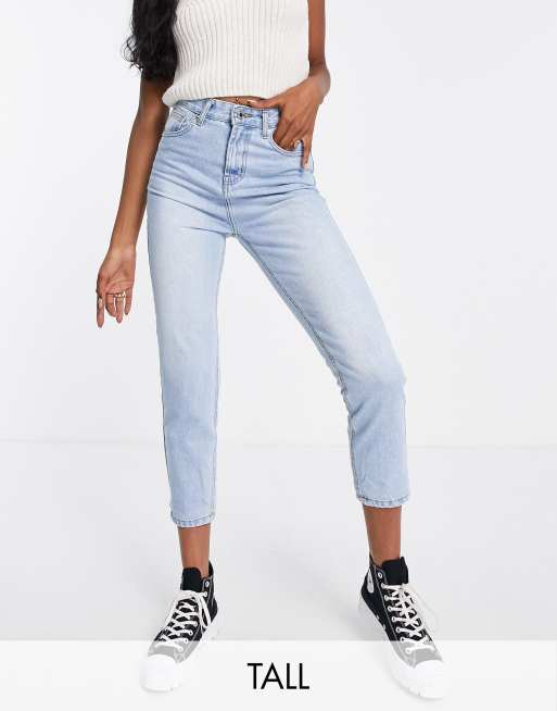 DTT Tall - Emma - Mom jeans met superhoge taille in lichtblauw met wassing 