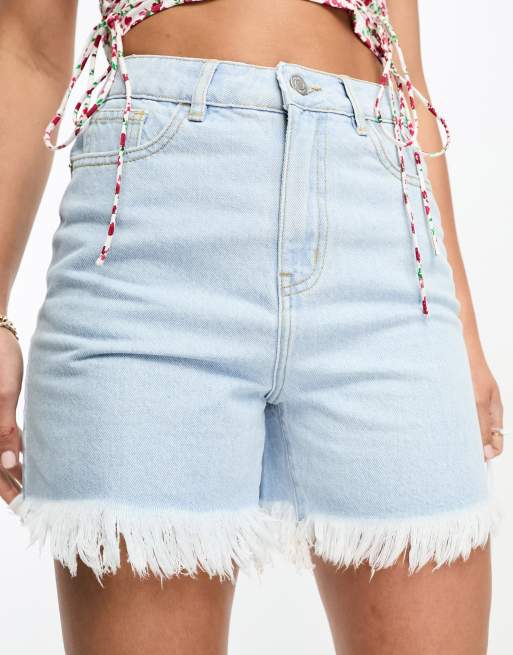 DTT extreme frayed festival denim shorts in light blue