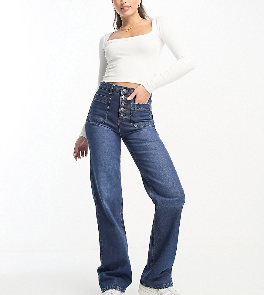DTT Tall Fern staright leg jeans with button front in blue