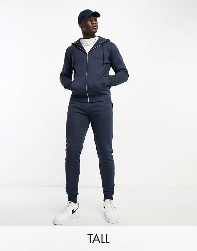 Don't Think Twice - DTT Tall full zip hoodie & jogger tracksuit set in navy