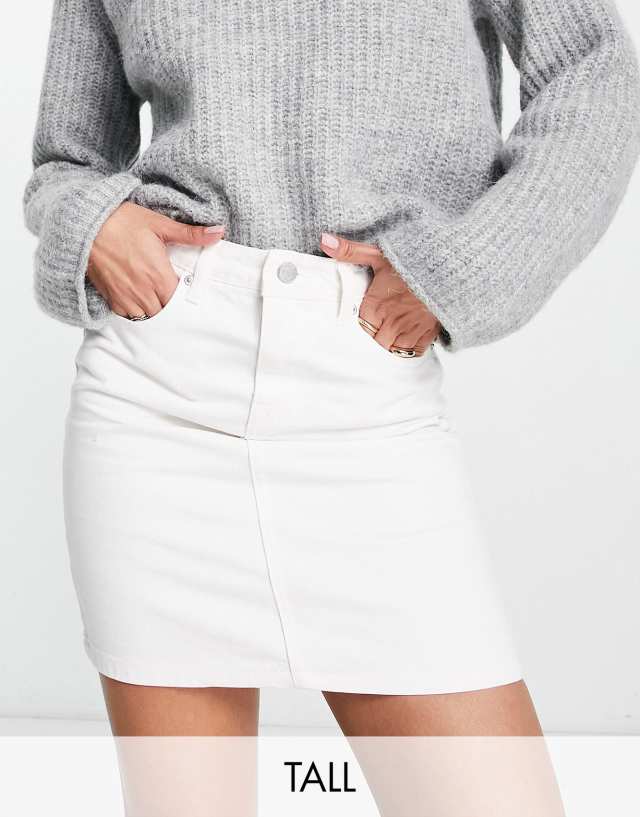 DTT Tall Gabby high waist denim skirt in white