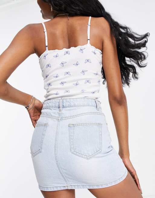 DTT Tall Gabby high waisted denim skirt in light blue , 2 of 4