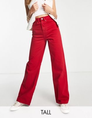 DTT Tall high waist wide leg jeans in red | ASOS