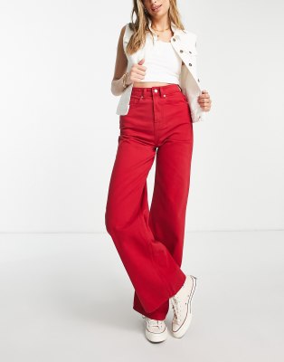 red high waisted jeans