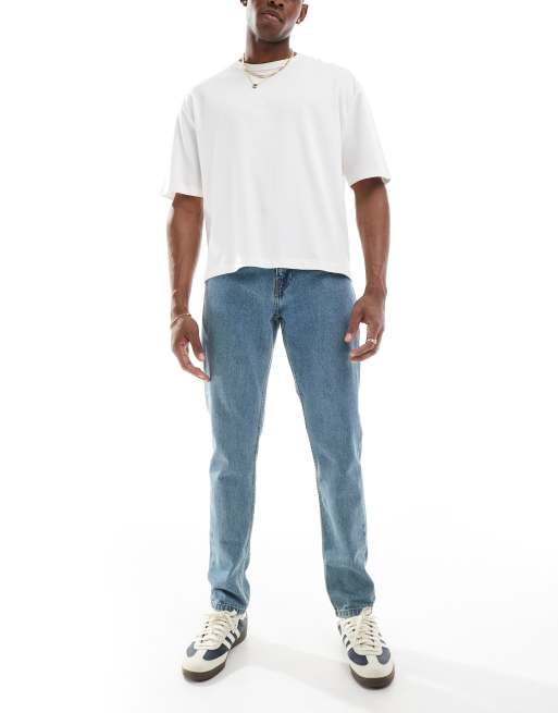 DTT Tall - Jeans taglio corto affusolati blu medio rigidi