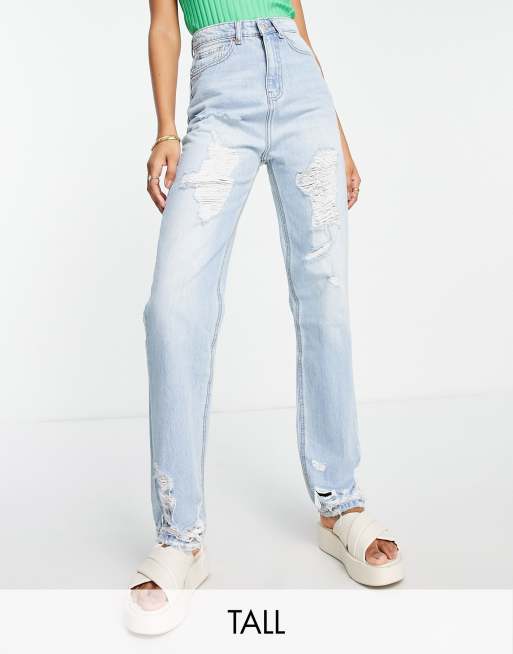 DTT Tall Katy high rise straight jeans with extreme rips | ASOS